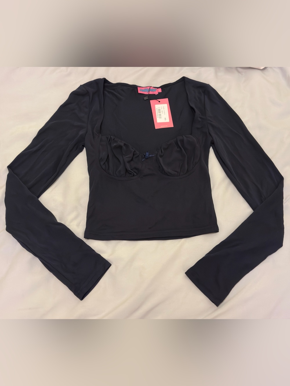Edikted Navy Blue Long Sleeve Bustier Top